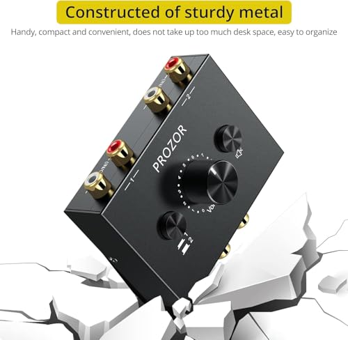PROZOR RCA Stereo Audio Switcher - 2 in 1 Out R/L Stereo Audio Switch, 1 in 2 Out Stereo Audio Splitter with Mute Button and No External Power Required - Thumbnail 5