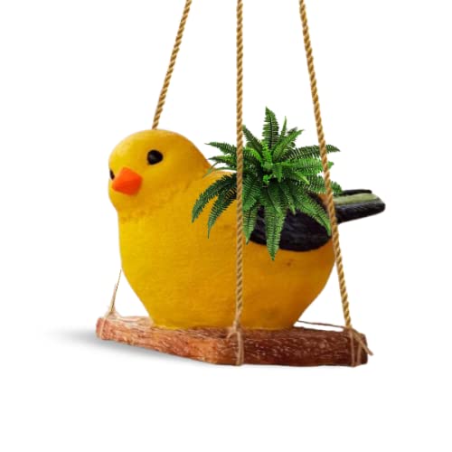 The MLS Yellow Bird Hanging Planter with Rope – Hand Painted Bird