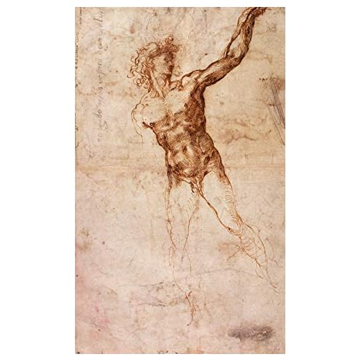 Michelangelo Buonarroti Sketch of a Nude Man Buhrle Collection 30" x 18" Fine Art Giclee Reproduction Canvas Print (Unframed)