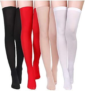 Boao 4 Pairs Women's Silk Thigh High Stockings Nylon Socks for Women Halloween Cosplay Costume Party Accessory