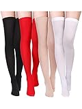 Boao 4 Pairs Women's Silk Thigh High Stockings Nylon Socks for Women Halloween Cosplay Party Tights Accessory(F Size,Black, White, Red, Skin Color)