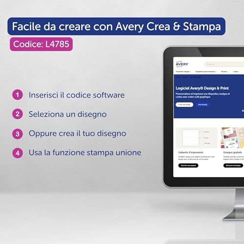 Avery Samoprzylepne etykiety z możliwością zmiany położenia, 10 etykiet na arkusz A4 - niebieskie obramowanie (L 4785), białe, 80 x 50 mm