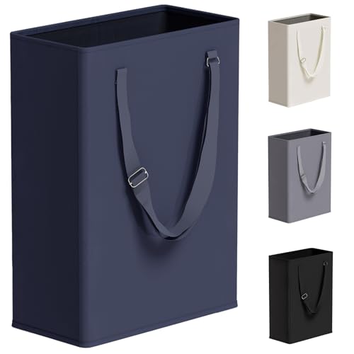 TECHMILLY Cesta delgada para ropa sucia con asas largas ajustables, 45 L, pequeñas cestas de lavandería con parte superior de malla, cesta estrecha para ropa sucia para dormitorio, armario y baño