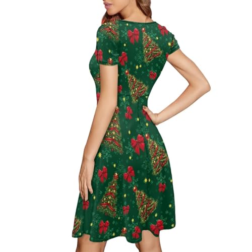 Image of POLERO Women Puffy Swing Elegant Party Midi Dresses Short Sleeve Round Neck A-Line Dress