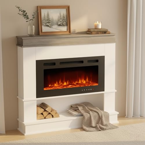 M.C.Haus Camino Elettrico con Ripiano (Rustic Oak & White, 98cm)