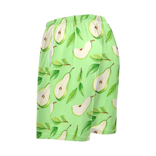 Green Pear Leaves Pajama Shorts for Men Lounge Pants Pajama Pants Men's Separate Bottoms with Pockets, S-XXL-XXL3