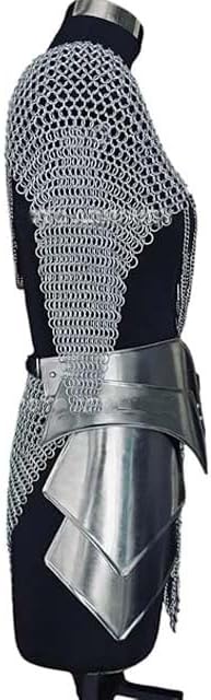 Medieval Chainmail Armor Costume, Silver, Female Fantasy Warrior Corset with Tasset and Chain Top for LARP, Cosplay, Halloween