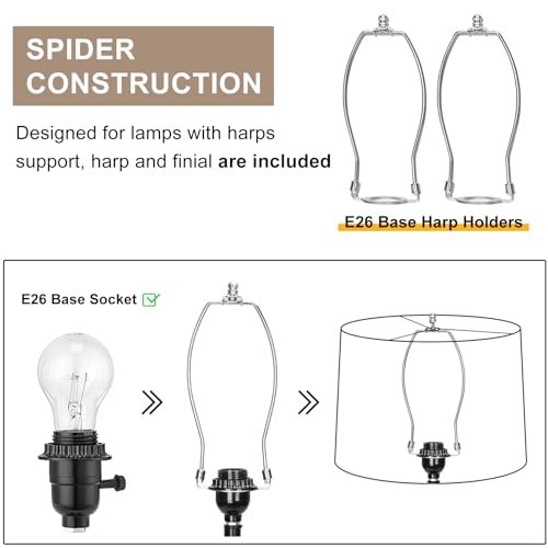 Image of Drum Lampshades Set of 2, Medium Fabric Lamp shades for Table Lamps, Floor Lamps, Beige Linen Lamp shades 11.6 inch Top x 12.6 inch Bottom x 9.8 inch High Spider Fitter, Replacement Lampshades, Assembly Required