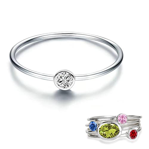 925 Sterling Silver Mother Child Birthstone Stackable Rings Set Mother Ring with Birthstone Mother Daughter Family Ring Mother's Day Jewelry Gifts for Wife