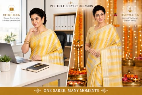 Image of HAIDER ALI AND SONS Pure Tissue Linen Saree for Women with Blouse Piece | Bhagalpuri Handloom Linen Saree | Soft Breathable Lightweight Ethnic Saree for Party, Festival, Office Wear |