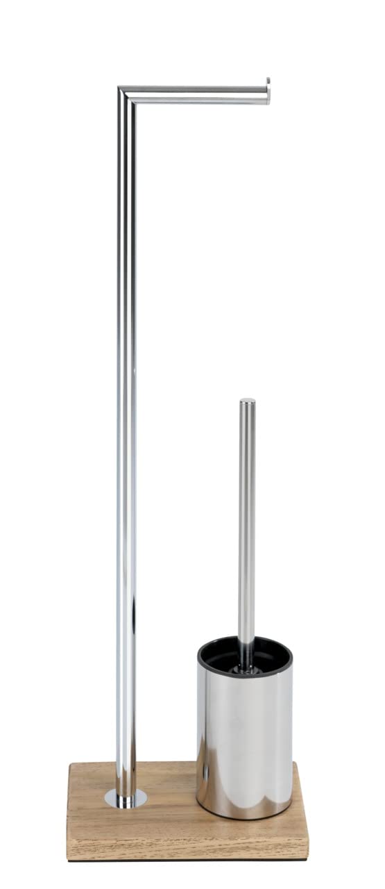 WENKO Stand WC-Garnitur Marla - WC-Bürstenhalter, Stahl, 22 x 74 x 15 cm, Chrom, Braun, 74 x 15 x 22 cm