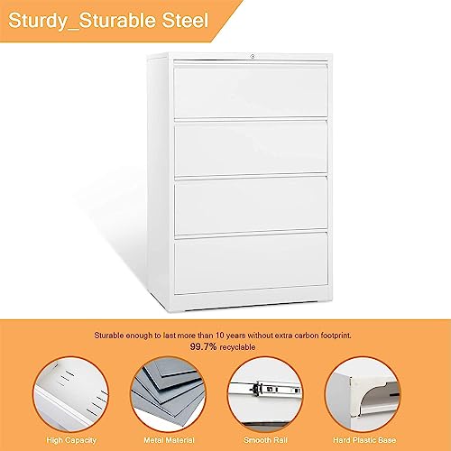 Aobabo 4 Drawer Metal Lateral File Cabinet,Steel Lateral Filing Cabinet With Letter/Legal A4 Size,Fast Assemble With 0 Screw,Assembly Required(White,4 Drawer) #TOP4