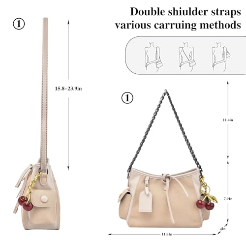 ARISTOTE Shoulder Bags Purses for Women, Hobo Tote Crossbody Bag Wallet Women with 2 Removable Strap 1 Cherry Keychain3