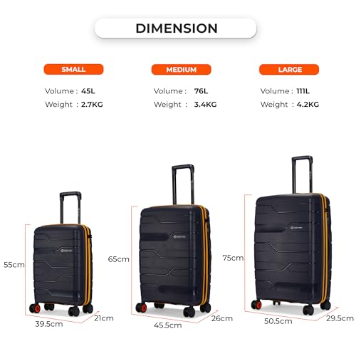 Image of Nasher Miles Cannes Hard-Sided Polypropylene Cabin Luggage 20 inch | 55cm | 8 Wheels Small Trolley Bag for Travel | Suitcase (Navy Blue Yellow)