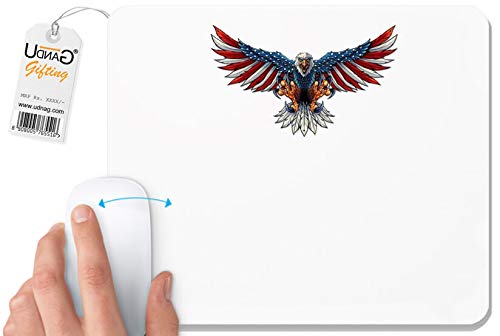 UDNAG White Mousepad 'Bald Eagle | American Flag' for Computer/PC/Laptop [230 x 200 x 5mm]