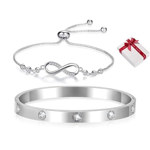 💕Gioielli per Donne💕La lunghezza del bracciale donna argento è di 17 + 5 cm per adattarsi a polsi di diverse dimensioni.Bangle Bracciale Rigido Donna in Acciaio Inossidabile：17cm,la chiusura del bracciale non è magnetica, per chiuderlo correttamente è necessario far combaciare e incastrare il perno con il foro presente nel lato opposto fino a che non si sente un 