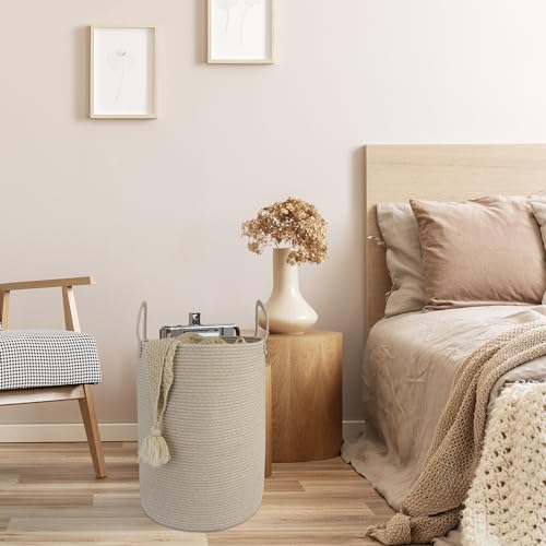 Image of XUANGUO Cotton Rope Laundry Basket Hamper for Clothes Large Oatmeal
