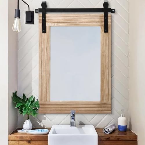 Miroir rustique rectangulaire vertical cadre bois ferme 76x55 - 4