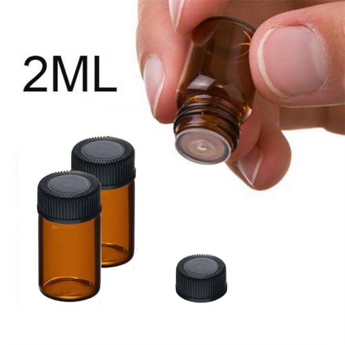 50Pcs 2ml Oil Bottles for Essential Oils (5/8 Dram) Amber Glass Vials Bottles, with Orifice Reducers and Black Caps4