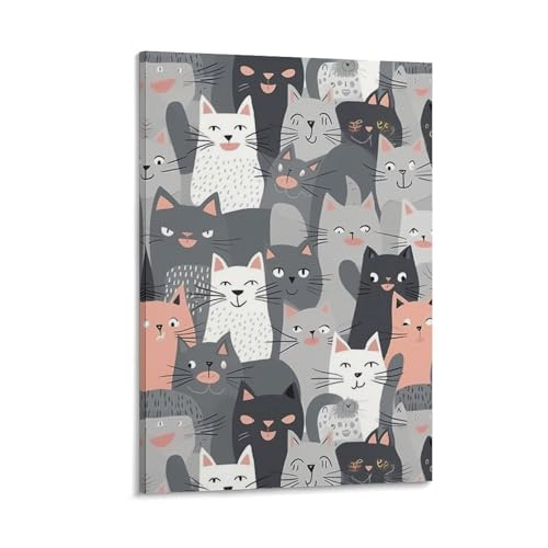 Toile chat gris amusant pour chambre et salon décoration moderne