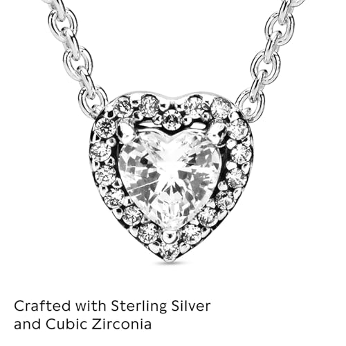 PANDORA Elevated Heart - Gift for Her - Cubic Zirconia Necklace in Sterling Silver - With Gift Box - 17.7"4