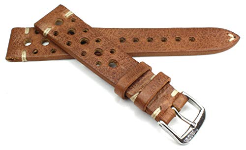 Bracelet de montre en cuir de vachette marron robuste style rallye 18 mm