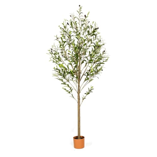 6FT Artificial Olive Tree Indoor Tall Realistic Faux Olive Tree with Plastic Planter, Fake Silk Tree...