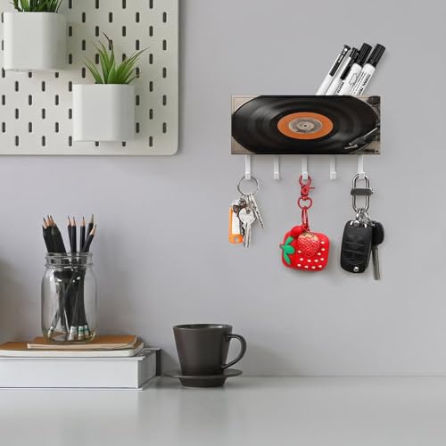 Colgador de llaves para pared con estante organizador de cartas en vinilo vintage 6