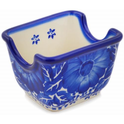 Authentic Polish Pottery Sugar Packet Holder in Cobalt Fantasy Design Handmade in Boles?awiec Poland by Ceramika Bona + Certificate of Authenticity