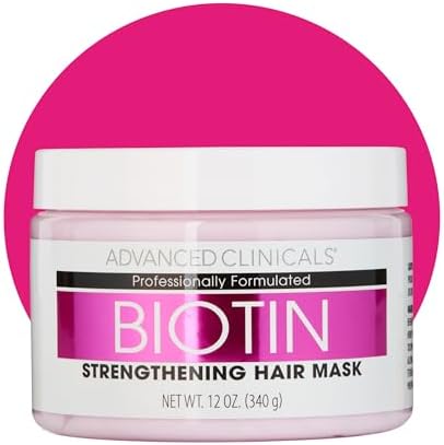 Advanced Clinicals Biotin Hair Treatment Anti-Breakage Repair Hair Mask. Strengthen Broken, Color-Treated Hair W/Repairing Deep Conditioner Manuka Honey & Caffeine, Hydrating Mask Restores Weak Hair