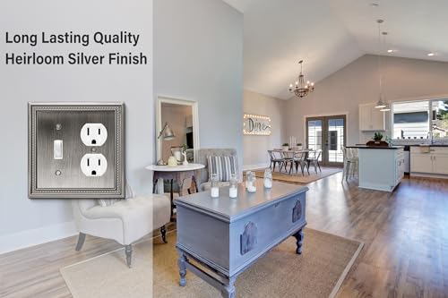 Image of Henne Bery Sunken Pearls Heavy Duty Decorative Wall Plate Switch Plate Outlet Cover (Toggle /Duplex, Heirloom Silver)