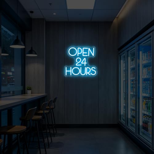 Image of Open 24 Hours Neon Sign, Open Business LED Light | USB Powered Dimmable Shop Club Wall Decor Open Wall Art Welcome Sign for Shop Decor 13 inchx14 inch