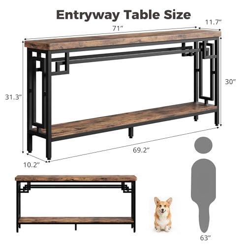 IRONCK 70.9\" Long Console Table, 2-Tier Long Narrow Console Table Behind Couch for Display with Central Support Frame, Industrial Sturdy Long Entryway Table for Entryway and Living Room - Thumbnail 2