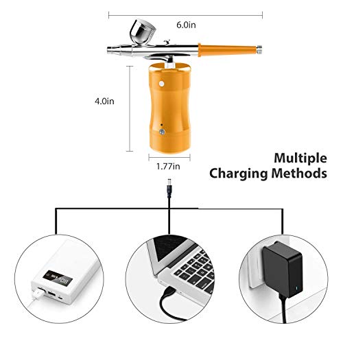 COSSCCI Handheld Airbrush Kit, Portable Mini Air Brush Spray Gun with Compressor Kit Single Action Air Brush Painting Kits for Cake Decorating Makeup Art Nail Model Painting Tattoo Manicure (Gold)
