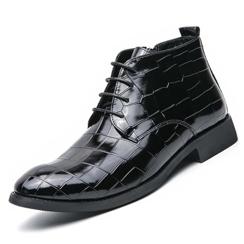 Men's Printed Leather Lace-up Oxford Boots with Side Zipper Casual High Top Chukka Boots Fashion Business Work Dress Ankle Boots