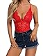 Aranmei Sexy Body mit Schnappverschluss im Schritt für Damen, frech, einteilig, Spitze, Babydoll, Dessous, Teddy, rot, L