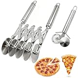 Teigschneider mit Griff, 5 Räder justierbar Kuchenteiler, Verstellbarer Pizzaschneide, Pizzaschneider Edelstahl, Mehrrundes Teigmesser Backschneider-Rolle für Pizza Brot und Küchenbacken