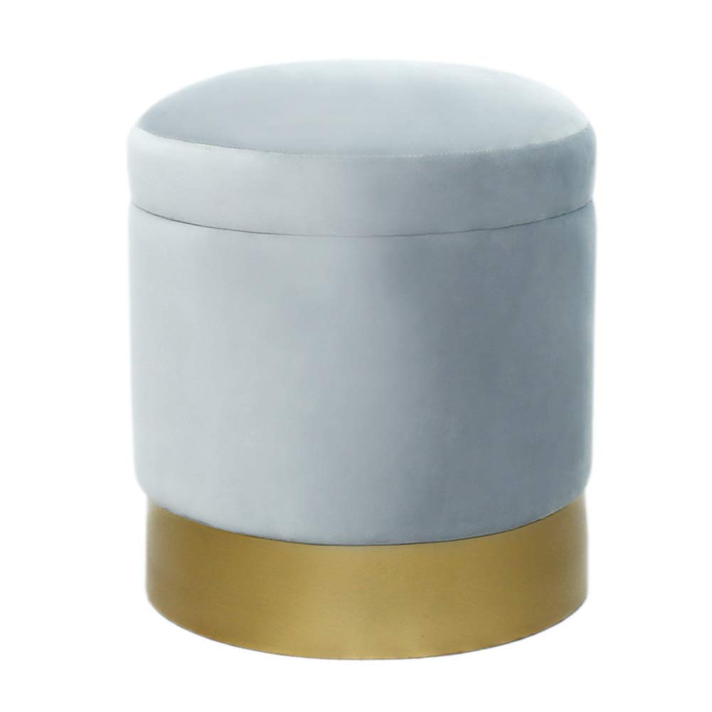 Taburete redondo con almacenamiento MU y pies dorados ideal para el tocador de maquillaje