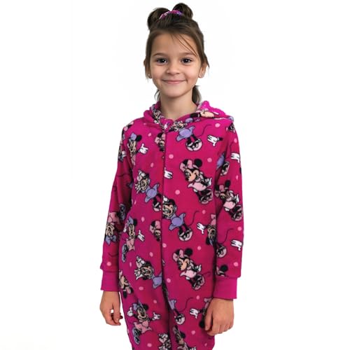 United Labels Disney Minnie Mouse Jumpsuit mit Kapuze für Mädchen, Pink, 98-104, Overall lang, Schlafanzug Einteiler für Kinder