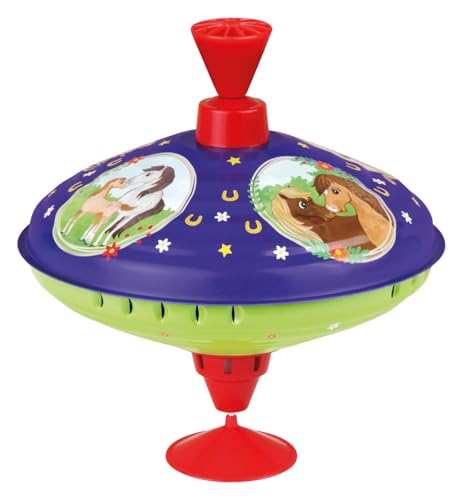 Lena 52226 - Brummkreisel Pferdetraum Ø 19 cm, Metall Schwungkreisel aus Blech, klassischer Pumpkreisel, Blechkreisel mit Pferde Motiv, Kreisel mit Standfuß, für Kinder ab 18 Monate