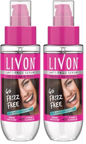 Livon Hair Serum, For Dry & Frizzy Hair | Provides shine, smoothness & damage protection| Leave in serum for women & Men| With Vitamin E & Argan Oil | 100ml Pack of 2