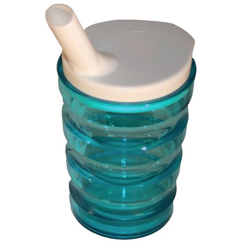 Sammons Preston Long Spout Feeding Cup, 8 oz, Polycarbonate Ribbed Mug with Spillproof