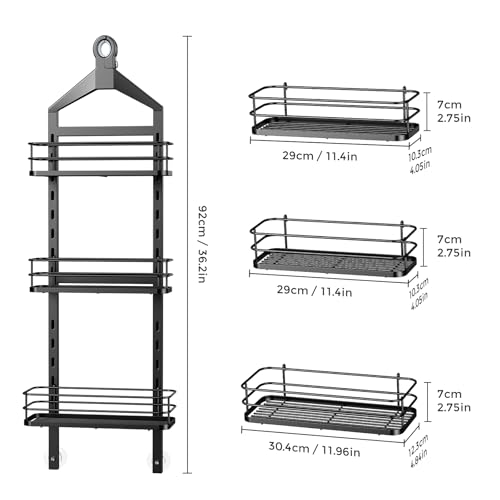 ODesign Hanging Shower Head Caddy - Adjustable Anti-Swing Storage Rack - Black