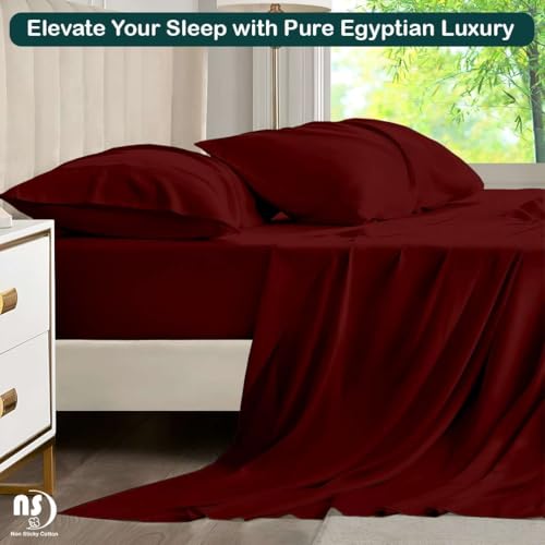 Image of NON Sticky cotton Premium 4 Piece Egyptian Cotton Fitted RV Short Queen 60 inch x 75 inch Sheet Set, Hotel Quality Bedding, Camper Sheets, 12 inch Deep Pocket, Burgundy Solid