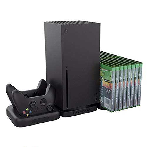Fxwj 3 in 1 Xbox X Series Kit Vertical Stand Dual Charging Station with 4 USB Hub and 16 Game Disc Storage for Xbox X Series Game Console,A