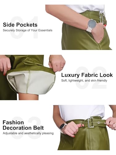 oshoplive Women's Faux Leather Pants PU High Waist Wide Leg Pants with Pockets Pleated Going Out Flare Trousers3