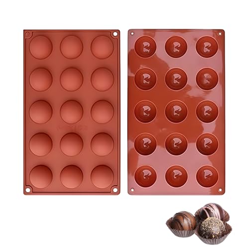 Silicone Moulds Set of 2 Trays with 15 Cavities Each 11.6x6.8in Round BPA-Free Food Grade Flexible Non-Stick Silicone Molds for Chocolate Candy Jelly Soap Candle Ice Wax Making