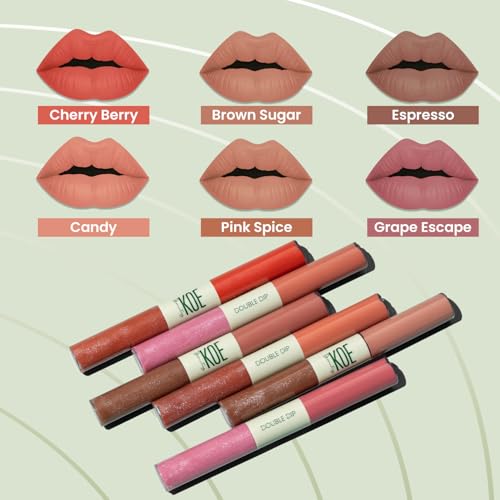 Image of Double Dip | Espresso & Caramel | Deep Bold Brown Matte Lipstick (2ml) Plus Rich Golden Glaze Buttery Finish Lip Topper (2ml) | Perfect Balance of Color & Shine