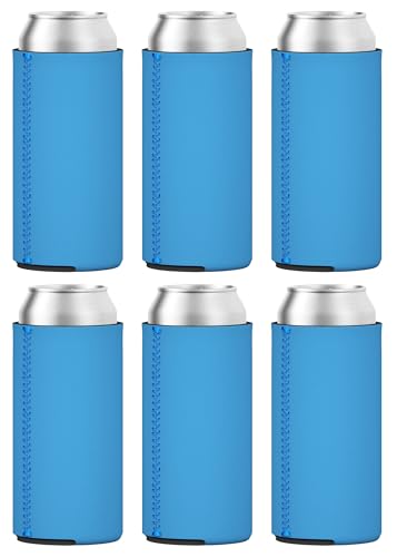 TahoeBay Slim Can Coolers - Blank Neoprene Beer Sleeves (Neon Blue)