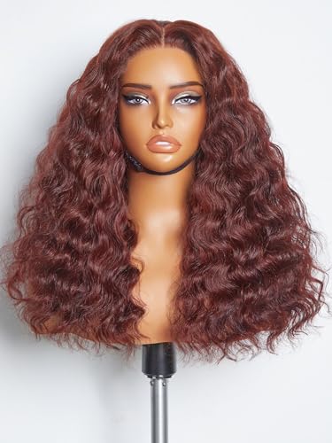 LUVME Glueless Ocean Wave Brown Lace Front Wigs - 18 Inch, Pre-Plucked, 180% Density Curly Human Hair Wigs